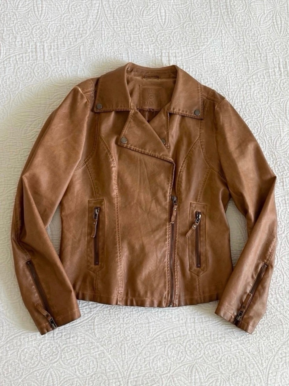 Max Studio Brown Leather Moto Jacket